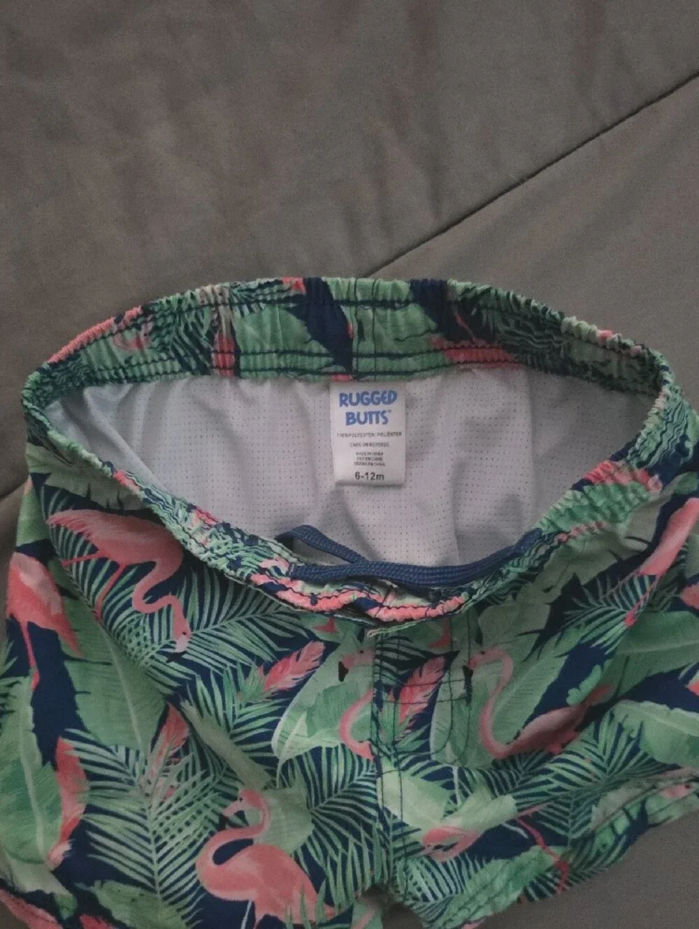 RuggedButts Baby Boy 6-12mo Flamingo Frenzy Pattern Swim Shorts
